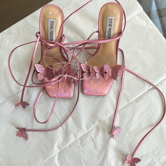 Steve madden Utopia Metallic Butterfly Embellished Ankle Wrap Dress Sandals - Picture 7 of 13